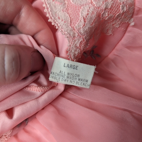 Vintage Shadowline Nightgown Nightie Pink Lace Size Large - Picture 11 of 12
